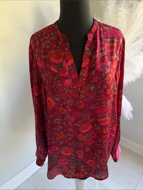 Lauren Ralph Lauren Floral Split-Neck Tunic in Fuchsia and Red